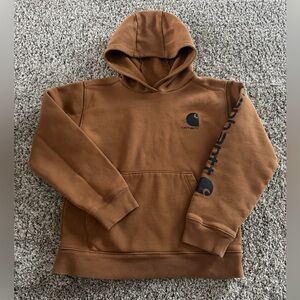 Carhartt Kid’s Brown Pullover Hoodie with Logo Sleeve